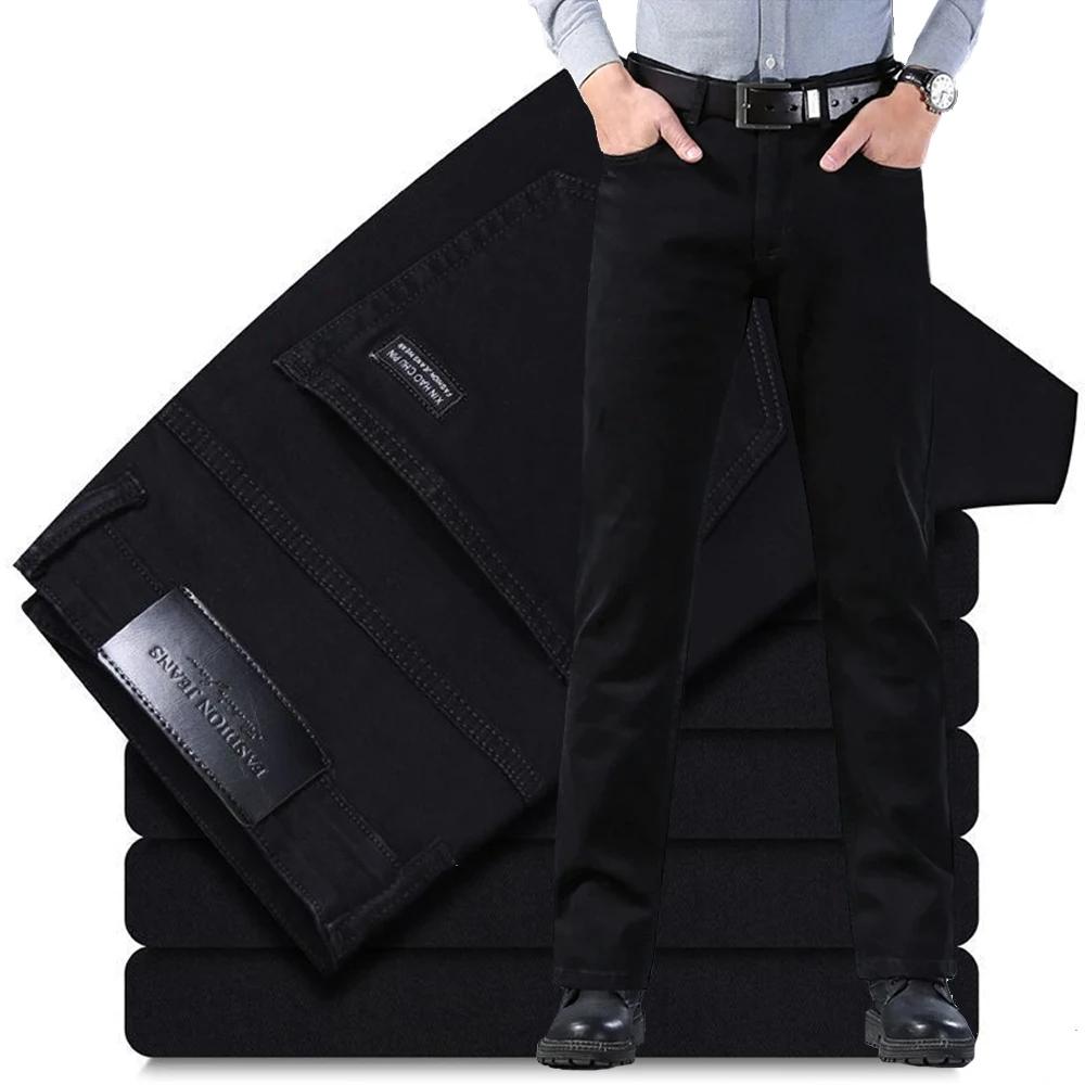 Printemps automne Vintage noir affaires jean hommes décontracté droit Stretch classique travail Deni