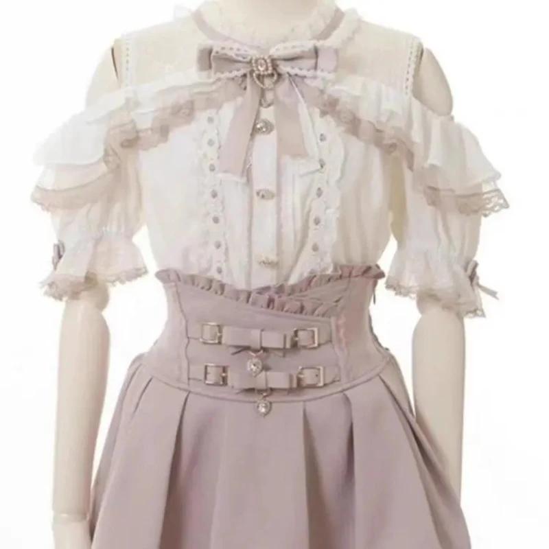 Sweet Lolita Jirai Kei – Jupe courte taille haute pour femmes, jupe courte avec boucle à Double nœud