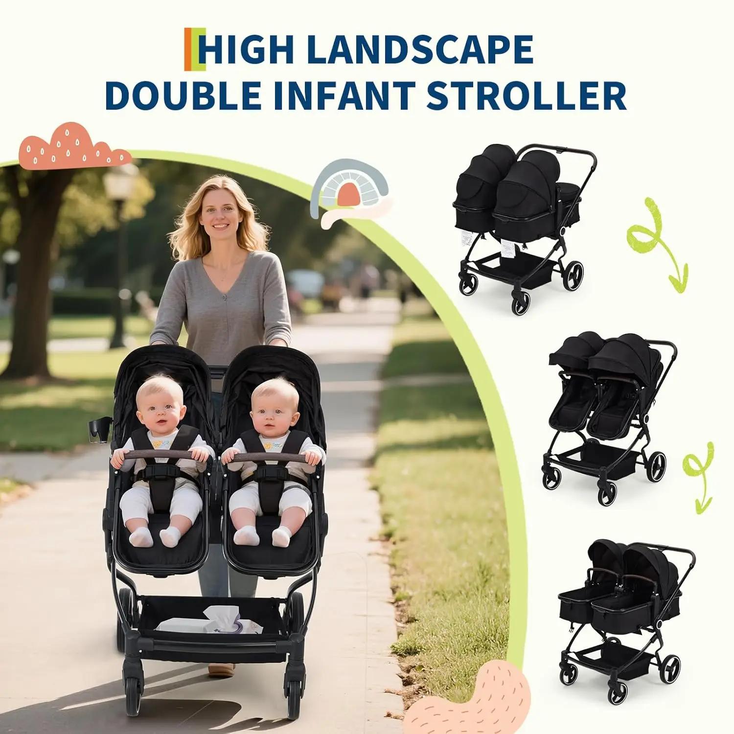 Poussette double pour jumeaux, poussette légère côte à côte pour bébé et tout-petit, poussette à un 