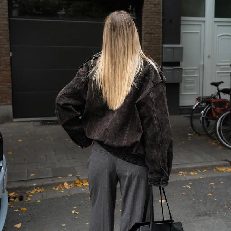 MUJER daim Bomber veste femme surdimensionné Demi-saison vestes pour femmes vêtements d'extérieur hi