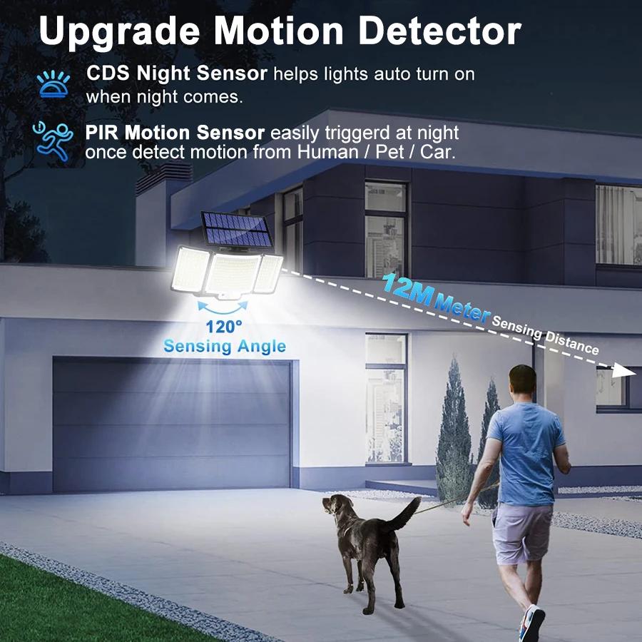 Lumière solaire extérieure 328/348 LED, capteur de mouvement Super lumineux intégré, forte puissance