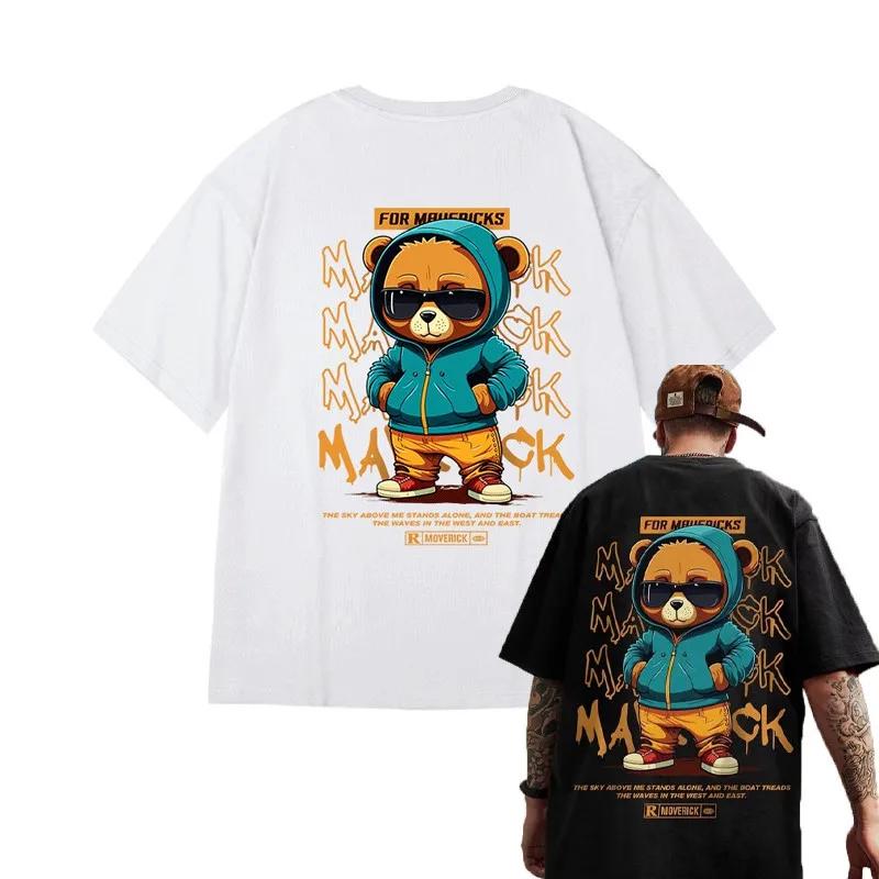 M-8XL hommes T-Shirt surdimensionné ample mode américaine Vintage lunettes de soleil ours imprimé T-