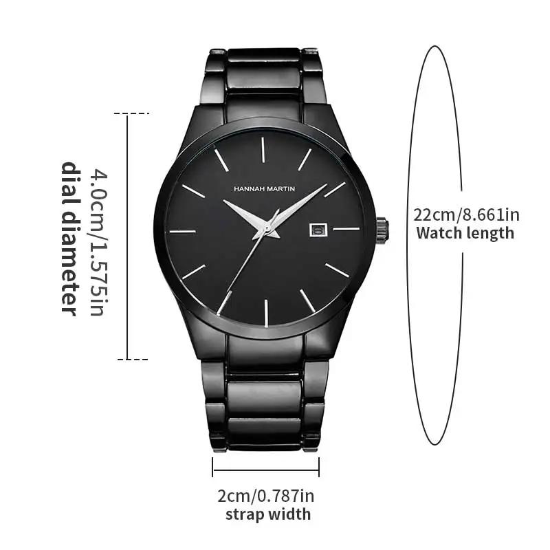 Hannah Martin montre en acier inoxydable pour hommes mode affaires Style noir Style minimaliste 3Bar