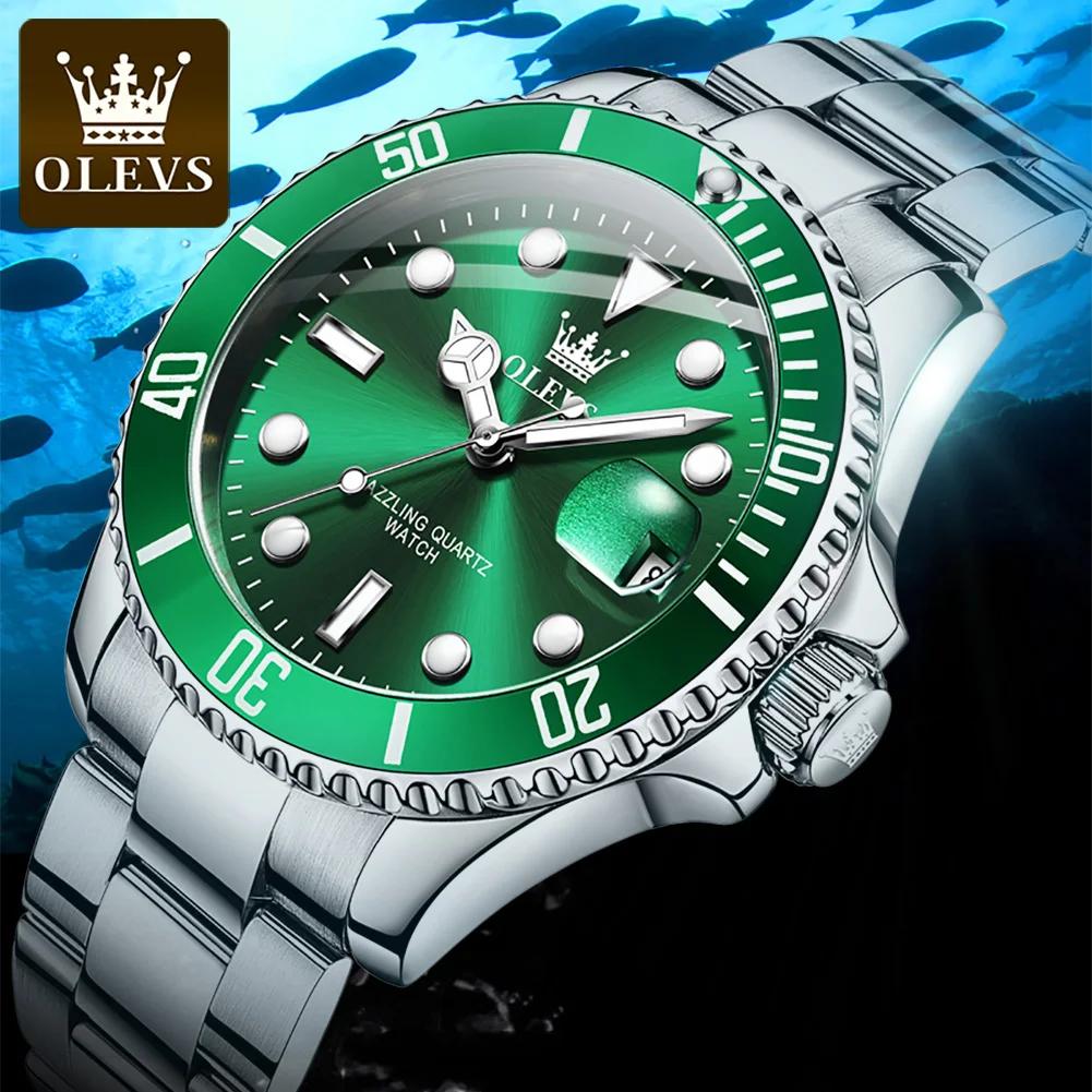 OLEVS 5885 montres pour hommes affaires bracelet en acier inoxydable montre à Quartz vert calendrier