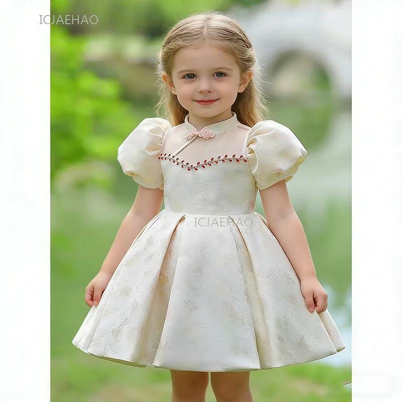Robe une pièce pour bébé fille, style chinois, princesse de fête avec manches bouffantes, robe d'ann