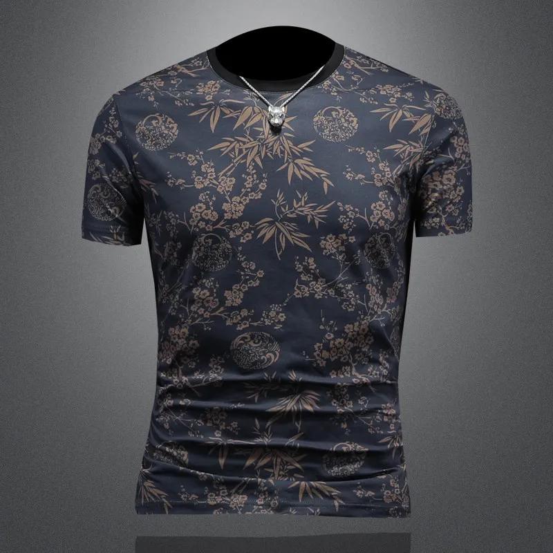 T-shirt d'été en soie glacée à col rond pour homme, manches courtes, décontracté, mode slim, streetw