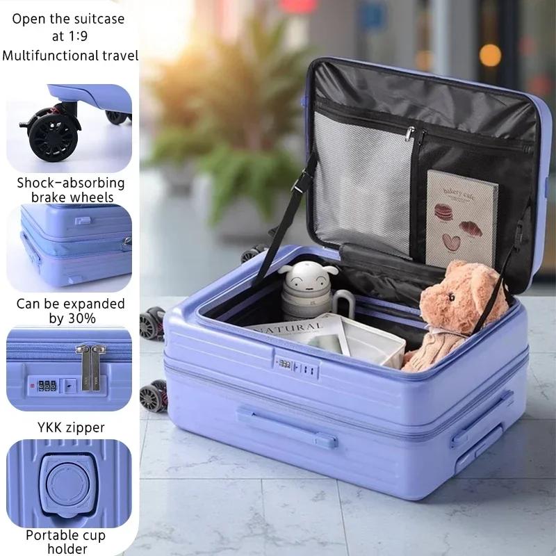 Valise extensible multifonctionnelle à ouverture frontale avec porte-gobelet, bagage de grande capac
