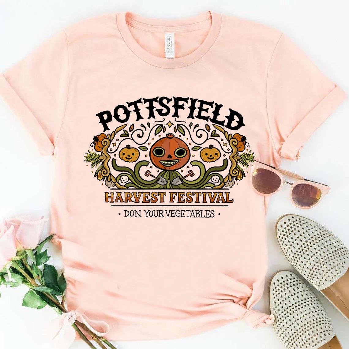 Pottsfield – T-shirt d'halloween au mur de jardin, image Vintage de Festival de récolte, citrouille