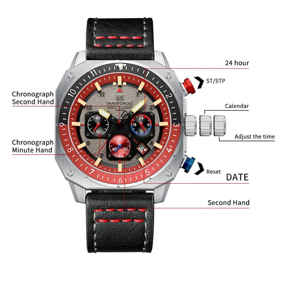 NAVIFORCE sport multifonction étanche montres pour hommes mode cuir marque de luxe Quartz analogique