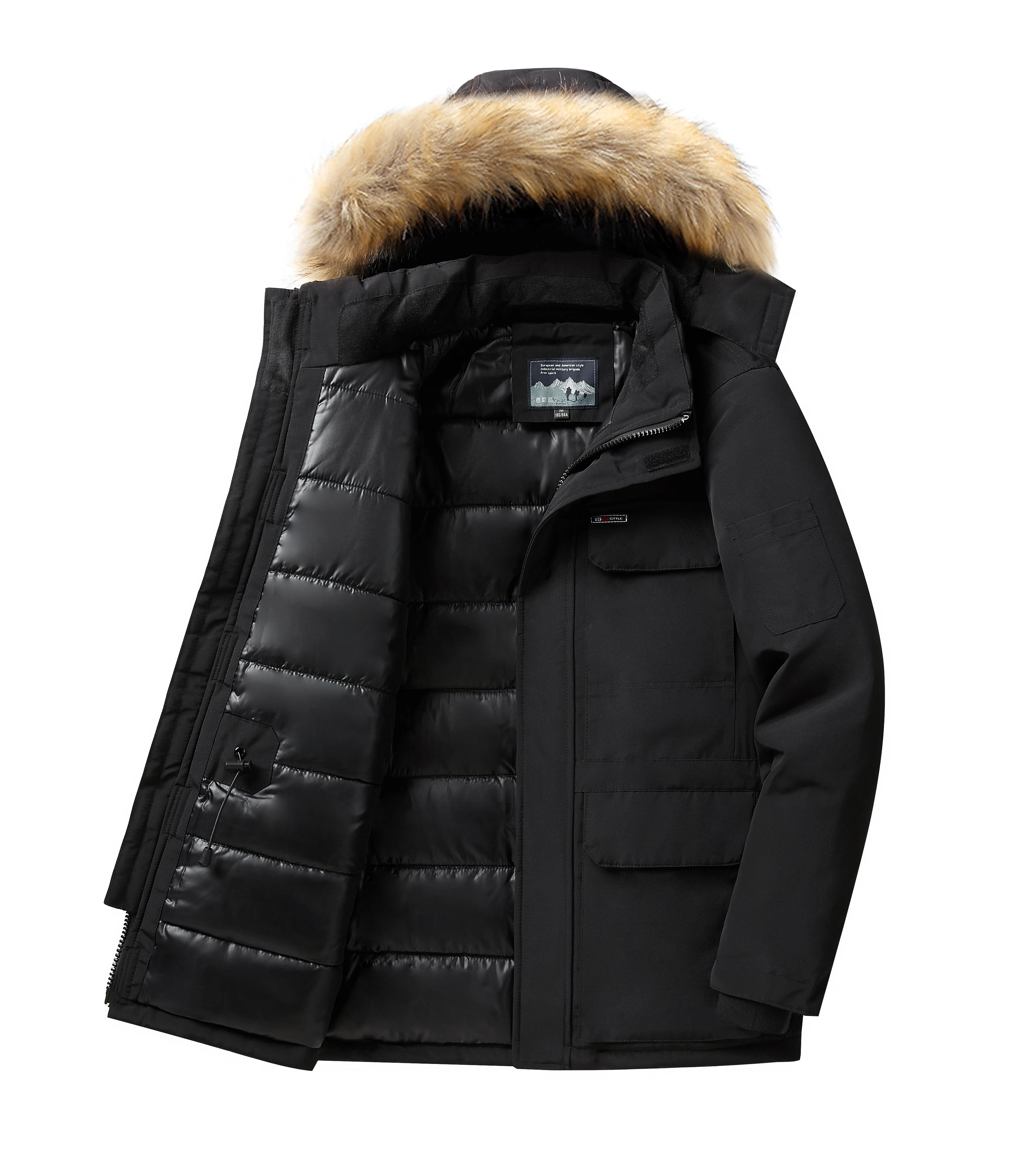 -30 degrés hiver doudoune hommes vers le bas coton Parkas manteau mi-long grand col de fourrure mâle