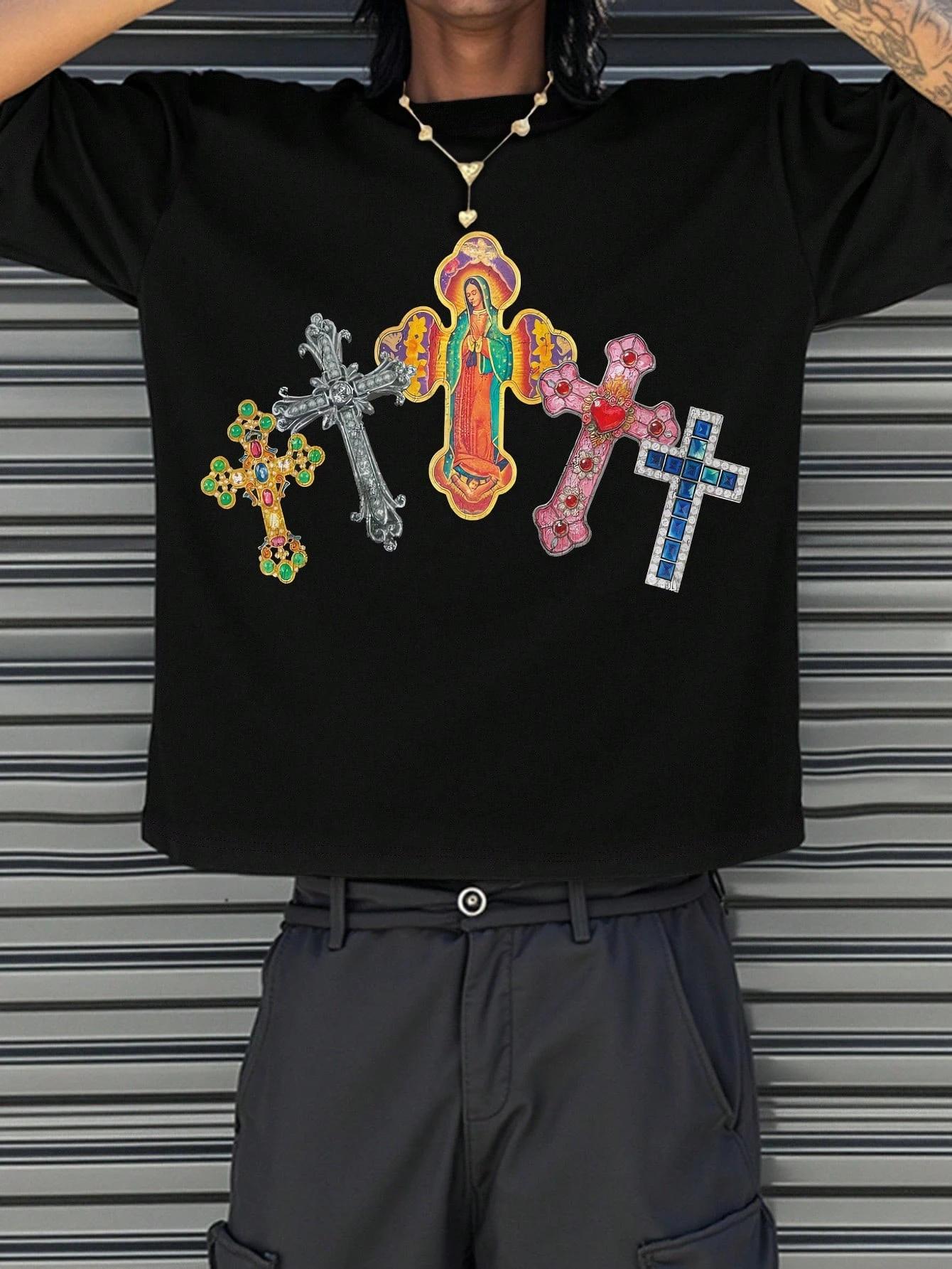 Hommes confortable hommes blanc col rond T-Shirt croix jésus imprimé T-Shirt Vintage chemise graphiq