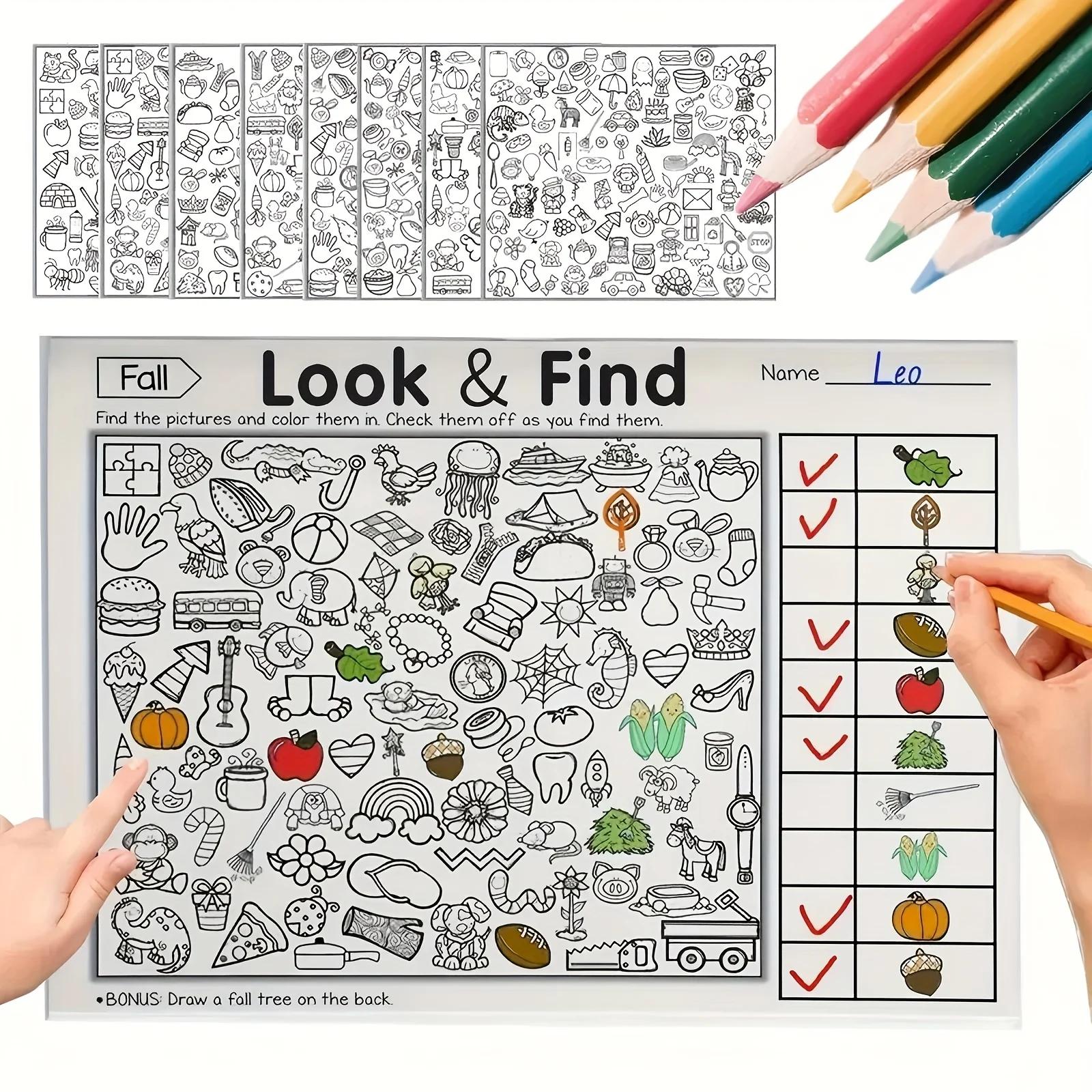 Livre interactif d'objets et de coloriage cachés pour-éducation avec des activités de recherche, d'a