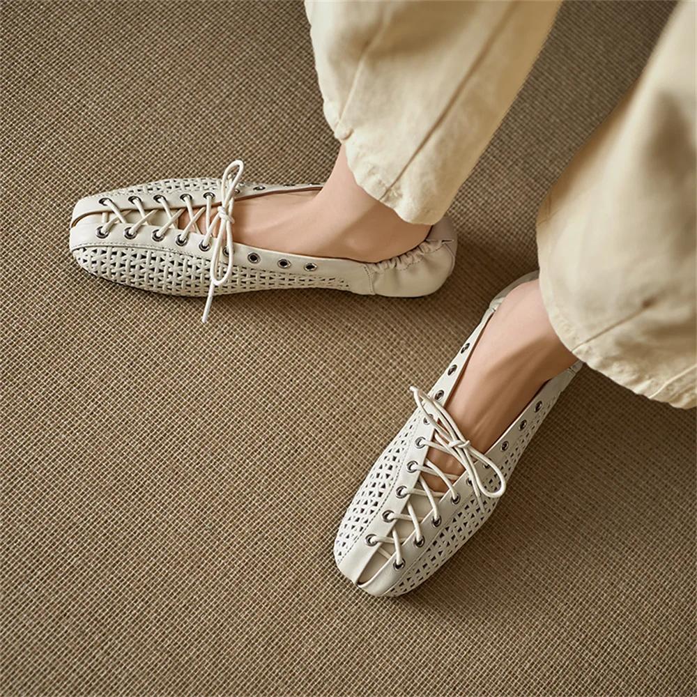 FEDONAS été concepteur confortable creux chaussures plates talons femmes en cuir véritable chaussure