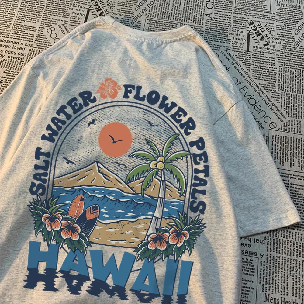Eau salée pétales de fleurs Hawaii t-shirts hommes femmes décontracté Sweat t-shirts décontracté cot