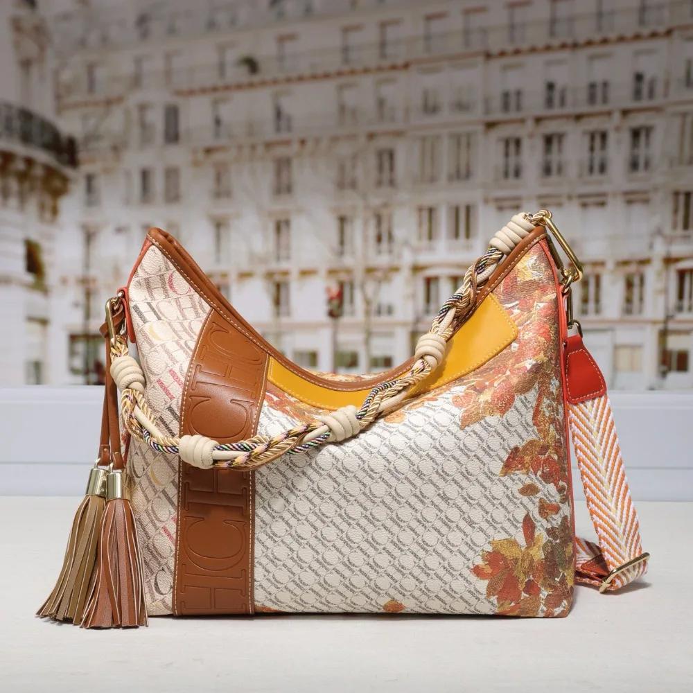 Sac fourre-tout pour femme CHHC, texture premium, multifonctionnel, sac bandoulière, design imprimé 