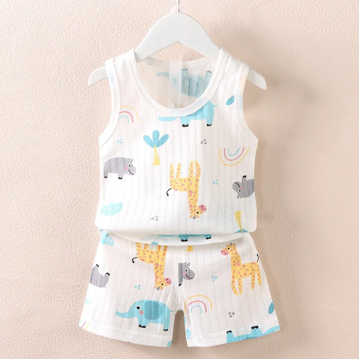 Vêtements pour enfants imprimé hauts sans manche shorts mignon respirant enfants été gilet ensemble 