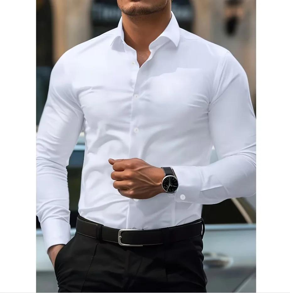2025 chemise pour hommes flambant neuf couleur unie à manches longues intelligent décontracté quatre