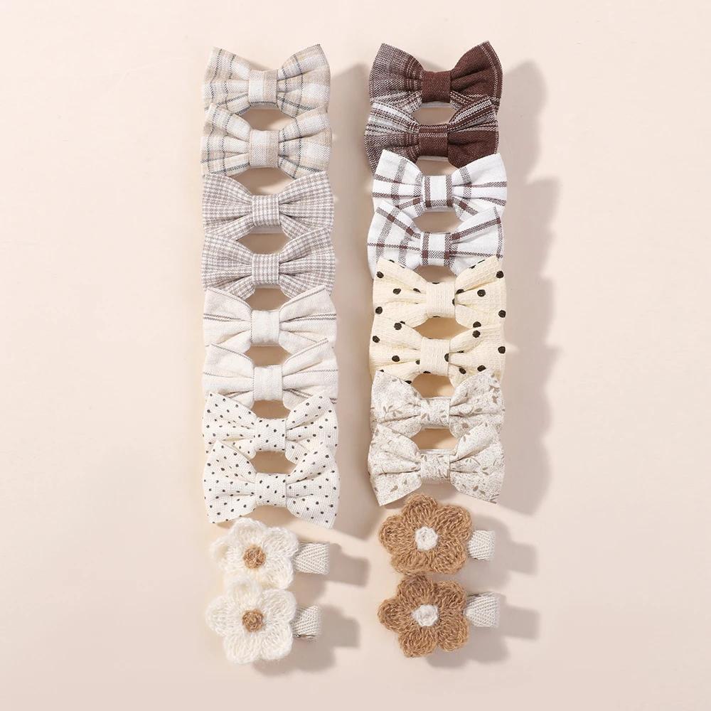 Pinces à cheveux avec nœuds pour enfants, 20 pièces/ensemble, Barrette Boutique, tissu à couverture 