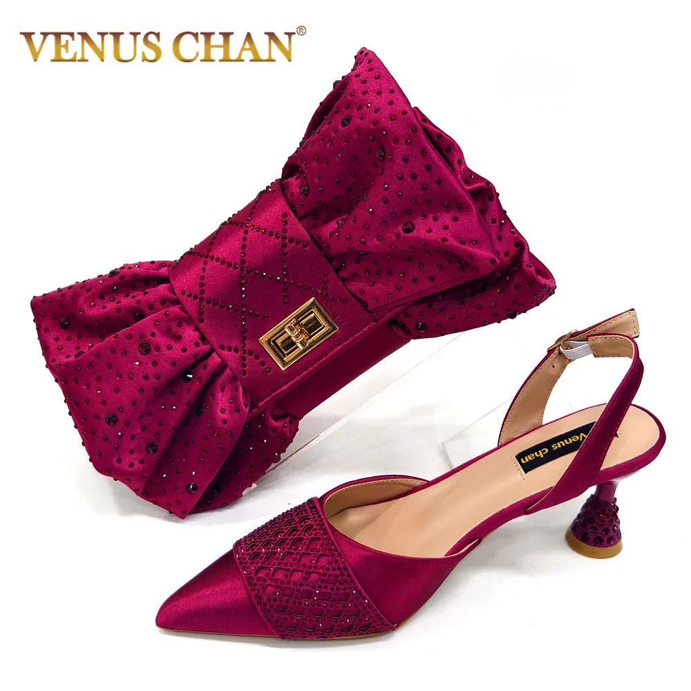 NigWin-Chaussures à talons couleur vin pour femmes, ensemble de sac à main en biscuits, design itali