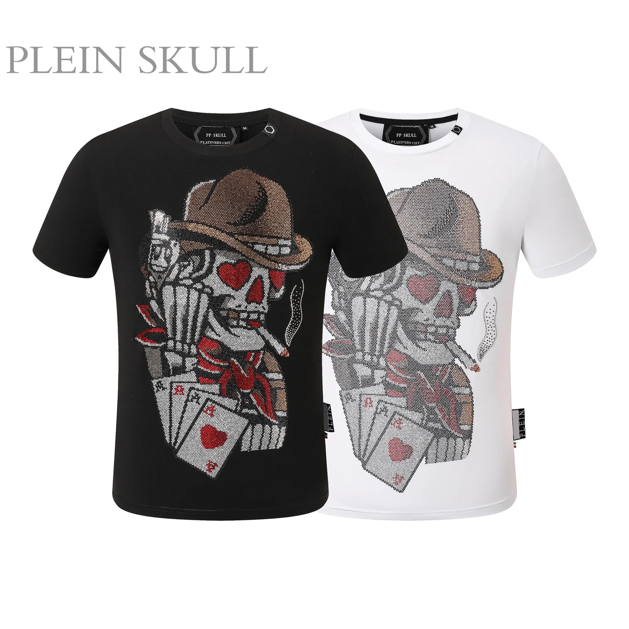 T-shirt PLEIN SKULL de luxe léger à col rond, estampé à chaud, style Hip Hop, streetwear, manches co