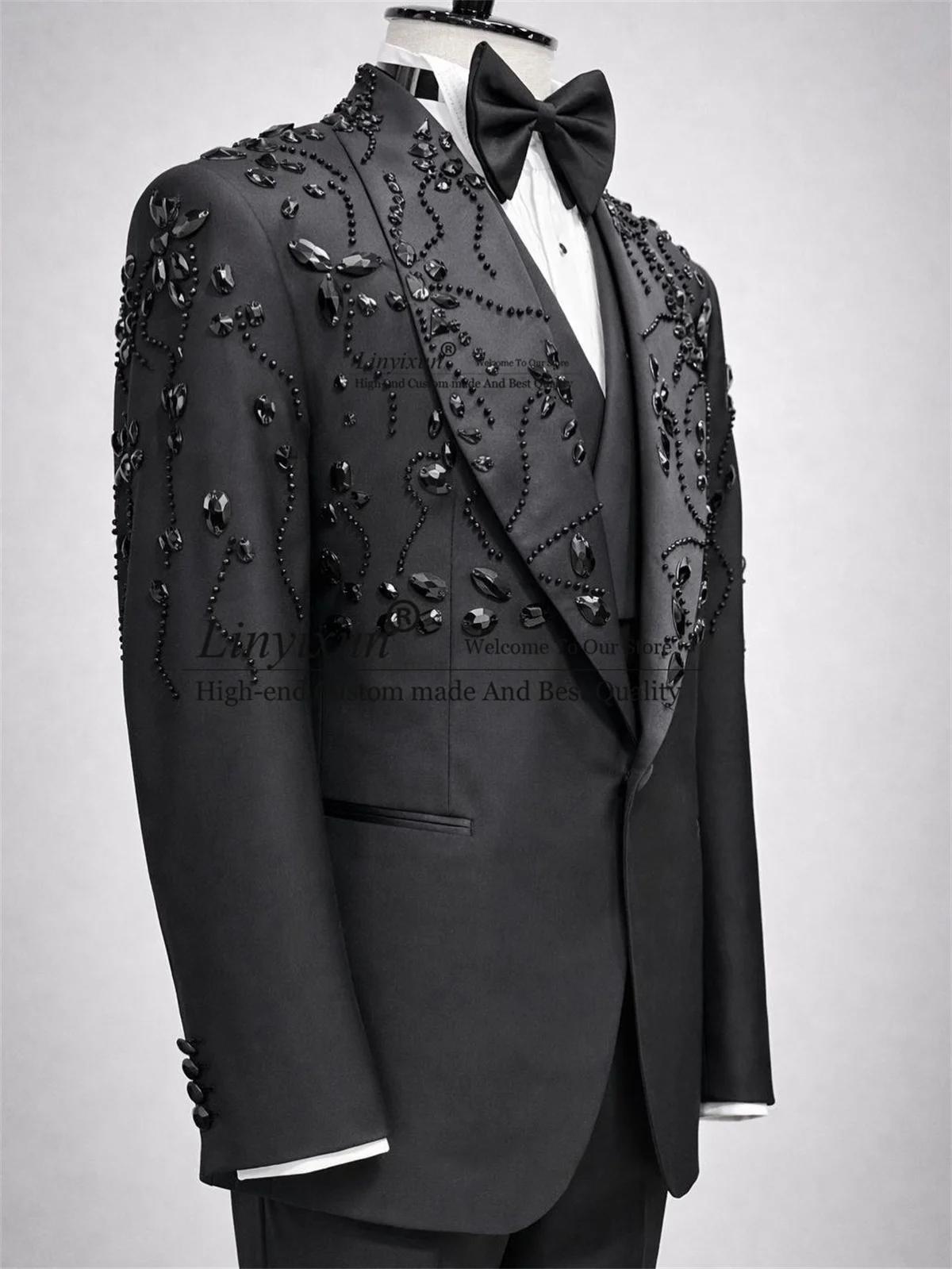 Costumes de smoking pour hommes en cristal scintillant, revers châle personnalisé, pour mariage, bla