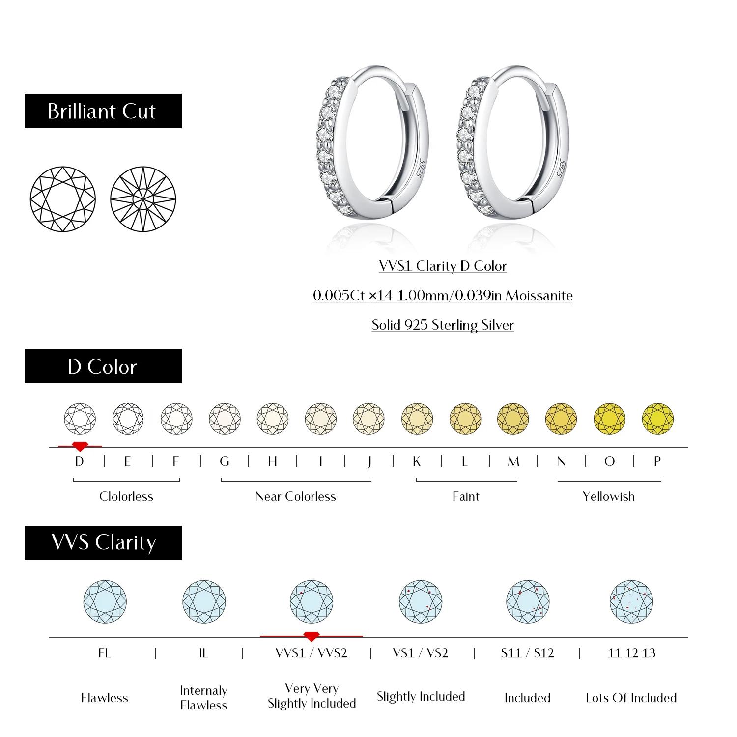 MODIAN D couleur scintillante Moissanite boucles d'oreilles 925 en argent Sterling classique brillan