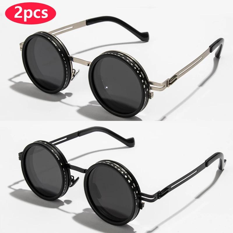 Lunettes de soleil polarisées ND9 à gradation réglable pour hommes et femmes, rondes, rétro Punk, po