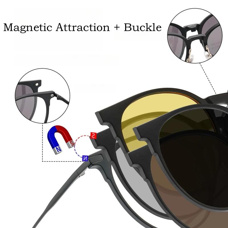 YIMARUILI 1 + 4 lunettes à clipser magnétiques rondes rétro pour hommes et femmes TR90 monture de lu