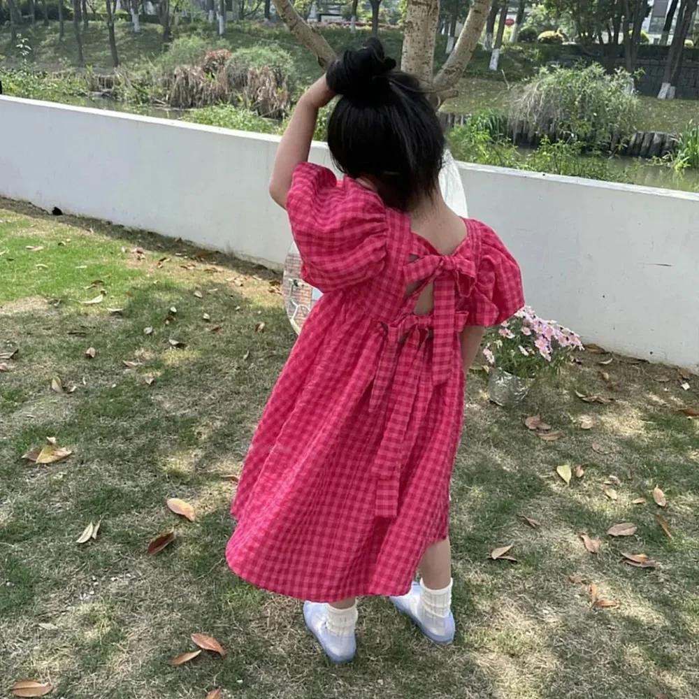 Bear Leader – robe mi-longue à carreaux, Rose, avec nœud, élégante, Lolita, pour enfants, grandes fi
