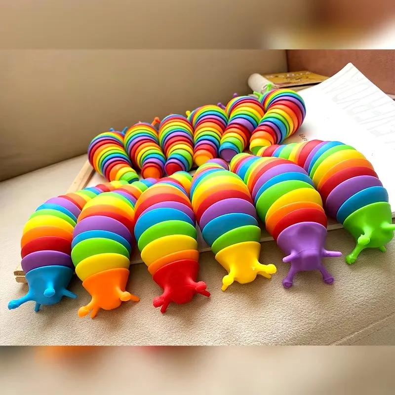 Jouet 3D Slug Fidget coloré, jouet d'escargot articulé, Flexible, soulagement de tous âges, jouets s