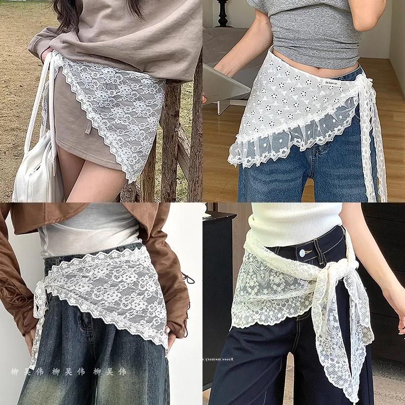 Ceinture brodée en dentelle de Style coréen, avec écharpe détachable, accessoire de superposition po