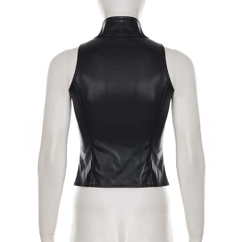 SUCHCUTE – gilet rétro Punk en cuir Pu pour femmes, avec couverture de manches, gothique, noir, sans