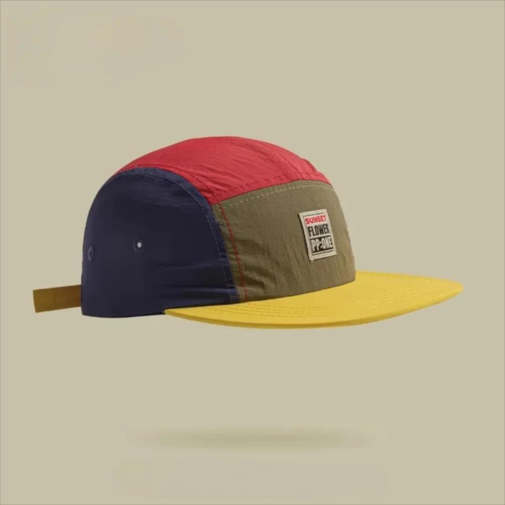Casquettes de style hip-hop japonais rétro, casquette de baseball à 5 panneaux, visière plate fine, 