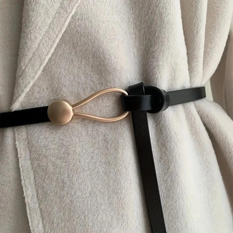 Ceinture nouée vintage sans trou pour femme, ceinture en cuir PU, document solide, environnement déc