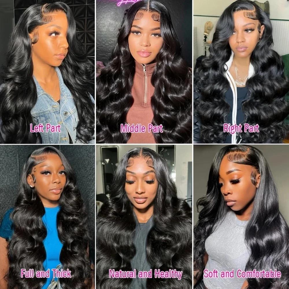 Perruque Lace Front Wig Body Wave Brésilienne Naturelle, Cheveux Humains Transparent HD, 13x6, Densi