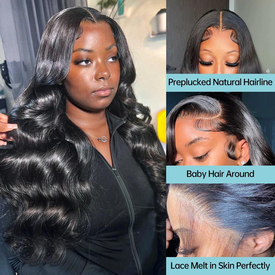 Perruque Lace Front Wig Body Wave Brésilienne Naturelle Sans Colle, Cheveux Humains, 13x4, 13x6, 34 
