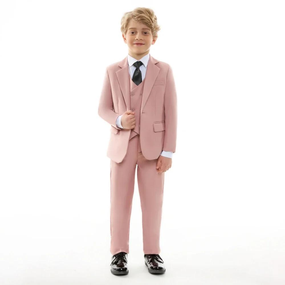 Costumes roses pour garçons, 4 pièces, vêtements pour invités de mariage, livraison rapide, ensemble