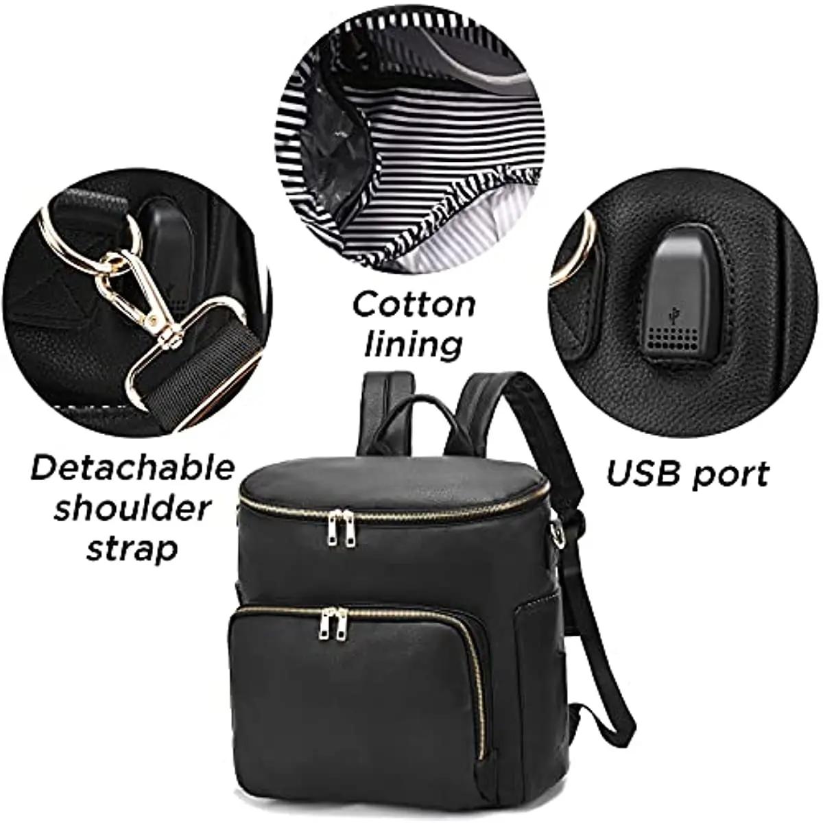 Sac à dos à langer en cuir pour femme, sac à dos de voyage pour bébé, grande capacité avec sangles d