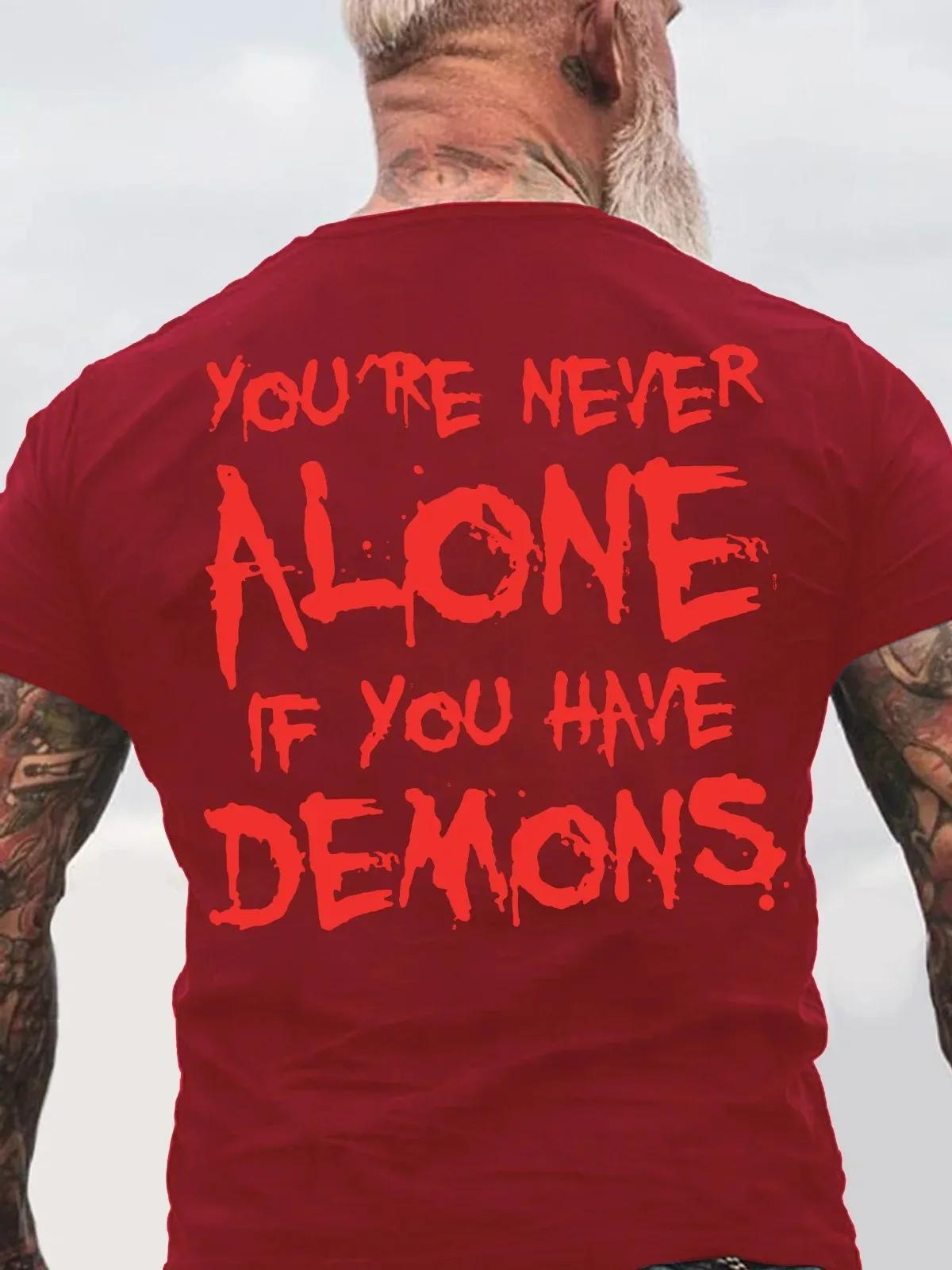 T-shirt imprimé dos noir en coton, vous n'êtes jamais seul si vous avez des démons