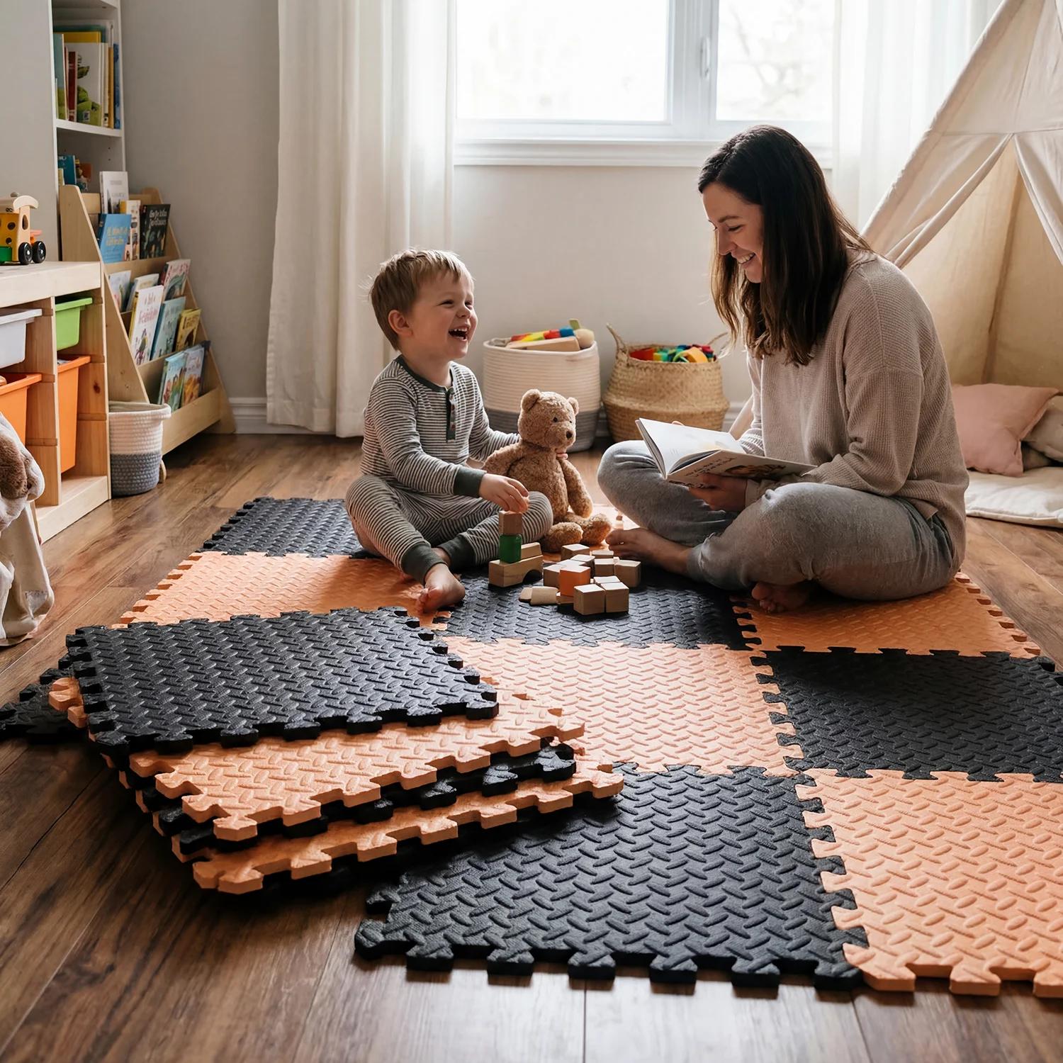 Tapis de jeu pour bébé 16 pièces 60x60cm, tapis puzzle en mousse EVA 1cm, tapis de sol pour enfants,