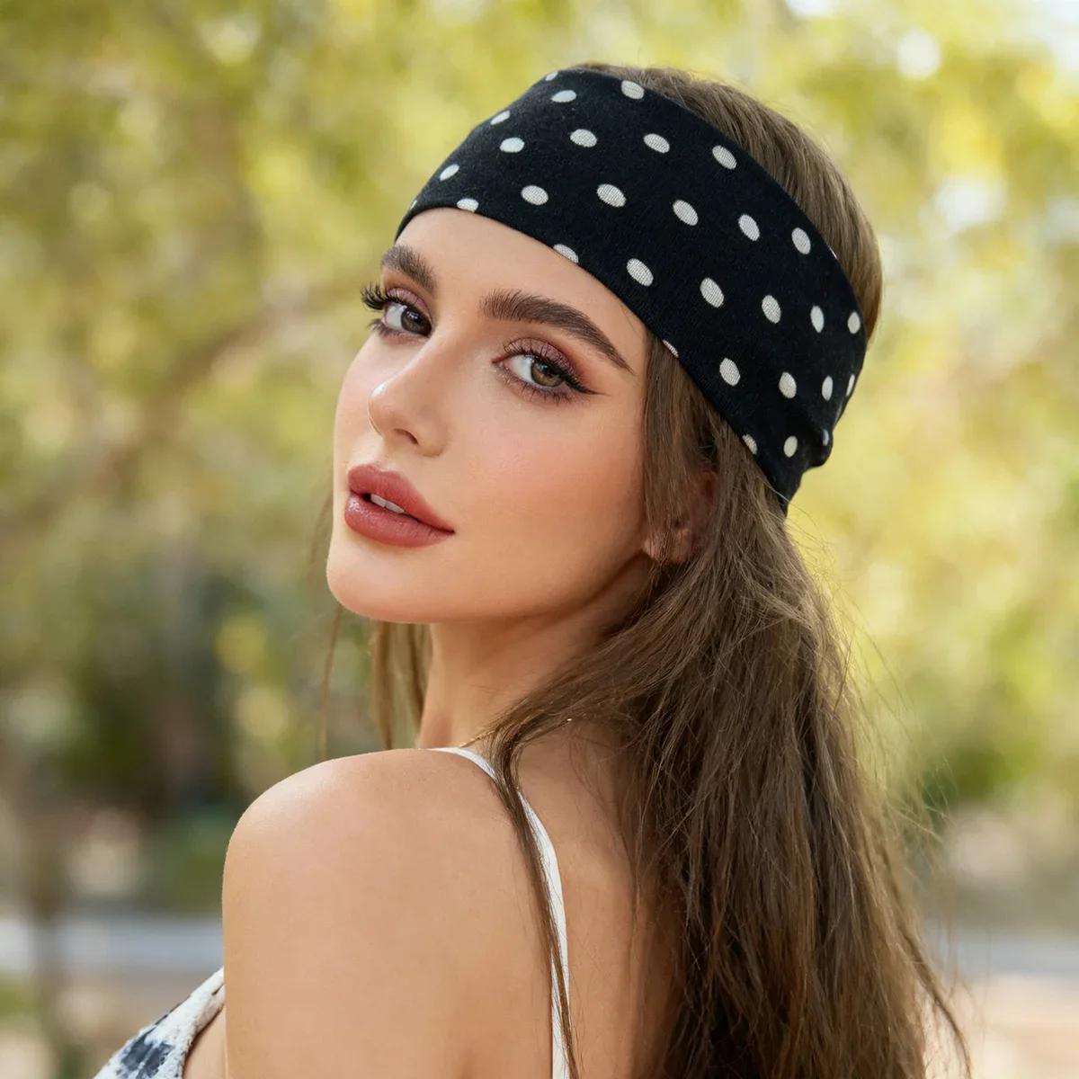 Y2K rétro Boho brise vent point extensible femmes bandeaux coréen Ins mode larges bandeaux Yoga spor