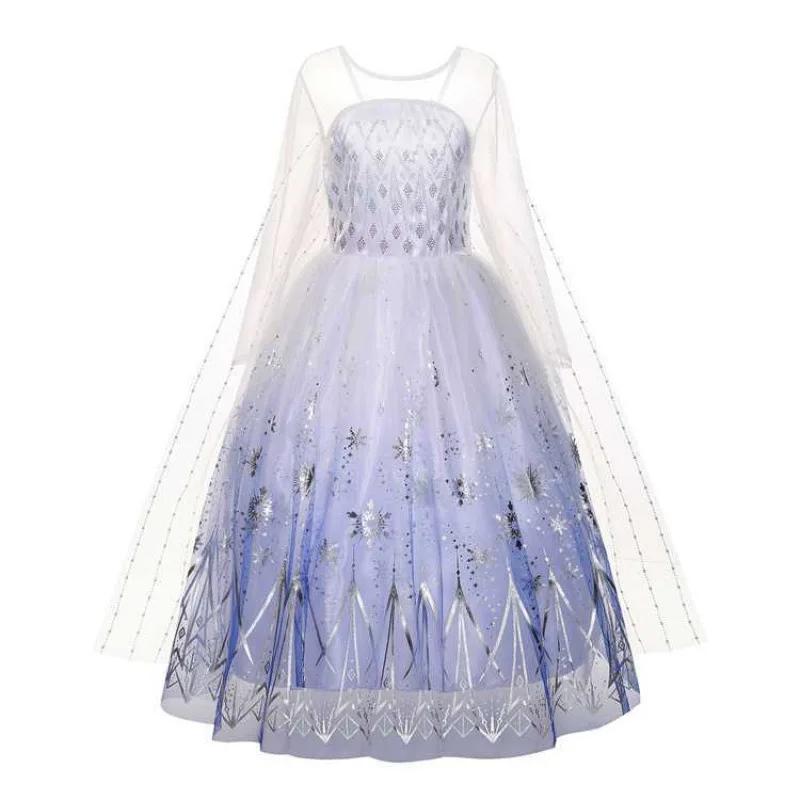 Robe de princesse Elsa de La Reine des neiges avec cape pour fille, robe blanche à manches longues e