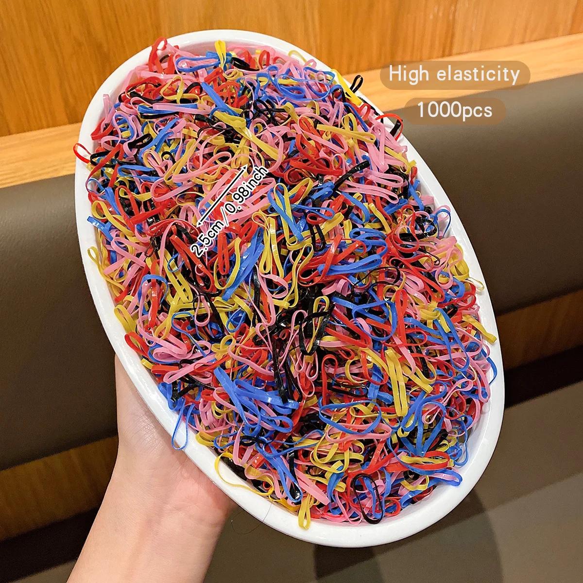 1000 morceaux d'élastiques noirs et colorés, élastiques de base, accessoires pour cheveux adaptés à 