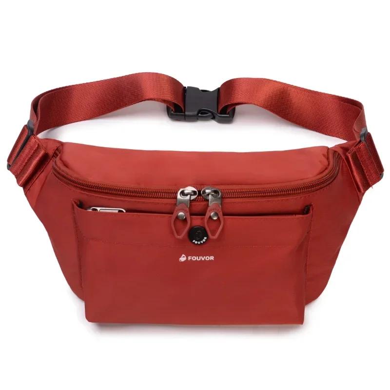Fouvor – sac de taille rouge en Nylon, sangle réglable, Double fermeture éclair, poche avant, sacs b
