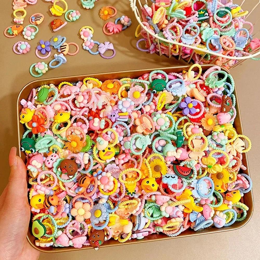 Attaches pour cheveux mignonnes pour filles, haute élasticité, animaux de dessin animé, fleurs et fr