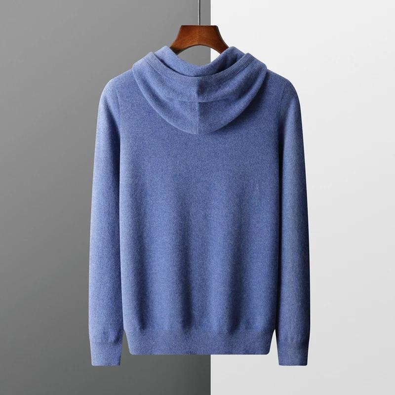 MVLYFLRT hommes 100% laine mérinos pull à capuche col tricoté pull sweat automne hiver décontracté g