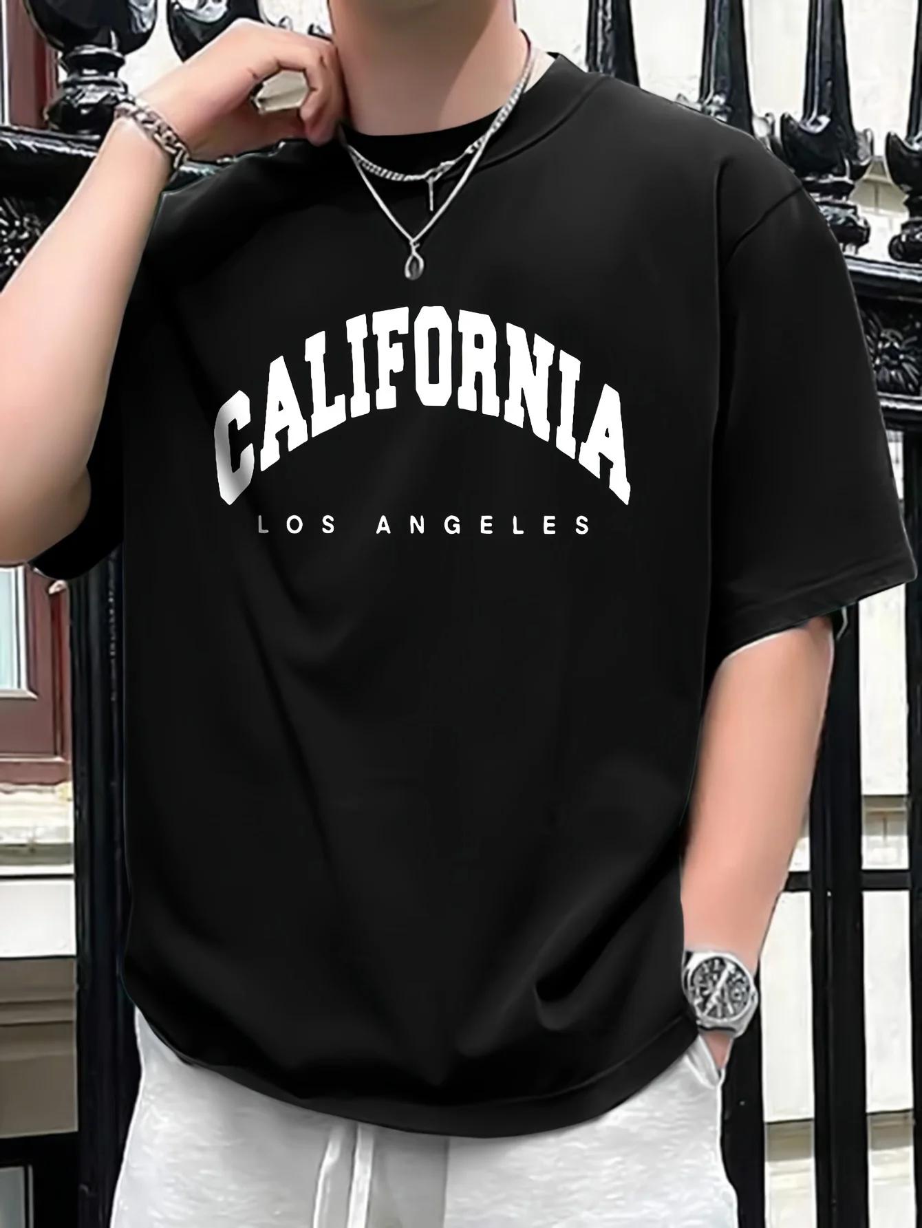 Été hommes 100% pur coton décontracté coupe ample plus californie imprimé sport confortable col rond