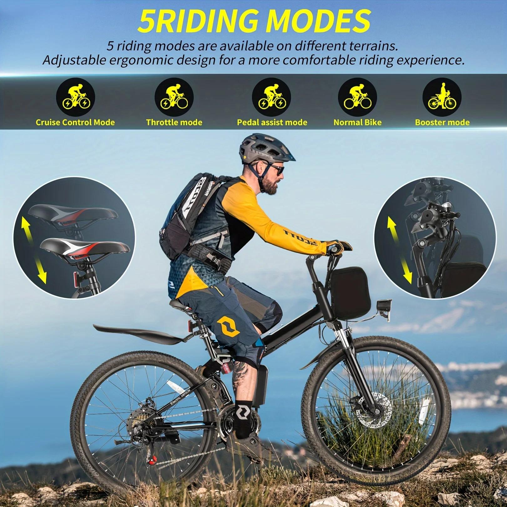 Vivi M026TGB Vélo électrique pliant 26" pour adultes, avec moteur 500 W, batterie amovible 48 V 20 M