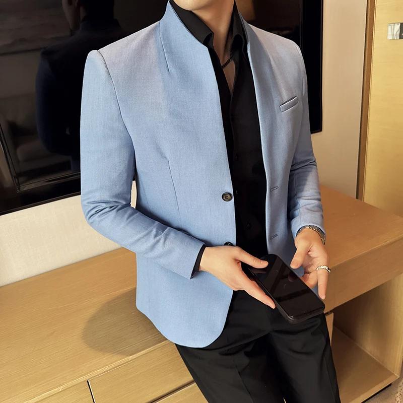 Gaufre nouveau chinois col montant costume manteaux hommes coupe ajustée affaires décontracté mode c