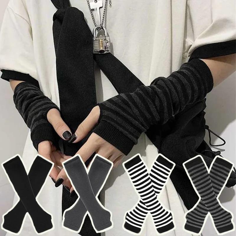 Y2K gothique Lolita gants bras couverture Harajuku chauffe-bras noir gris rayé sans doigts Punk long